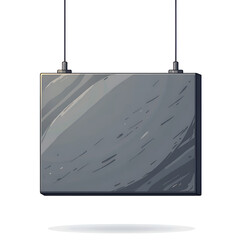 Minimalist slate sign suspended by cables in a clean, modern style, digital art of abstract concept.