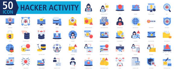 HACKER ACTIVITY ICONSET COLOR STYLE with hacker,hacker activity,hack,worms,trojan horse,bug,malware,malware,hacking,device	