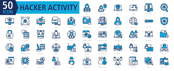 HACKER ACTIVITY ICONSET COLOR STYLE with hacker,hacker activity,hack,worms,trojan horse,bug,malware,malware,hacking,device	