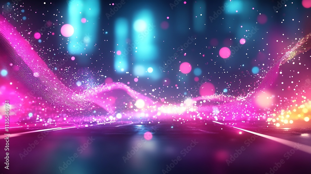 Aufkleber vibrant abstract digital art with futuristic neon lights and glittering particles background : gener