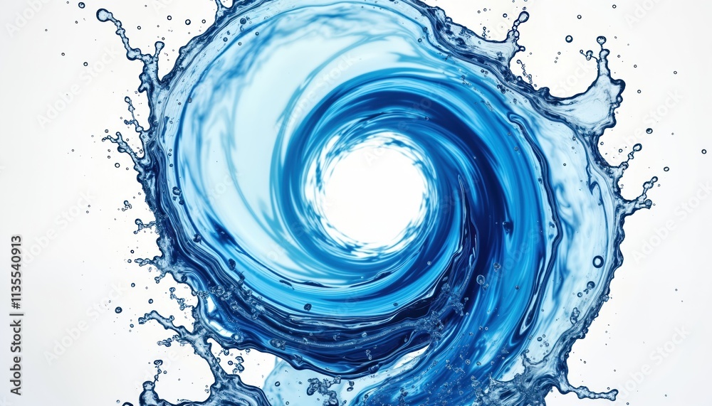 Aufkleber Blue water swirl on white background. Dynamic water pattern creates visual calm, peace. Abstract aquatic element. Ideal for various designs, backgrounds. Stylish water motif suitable for web or print.