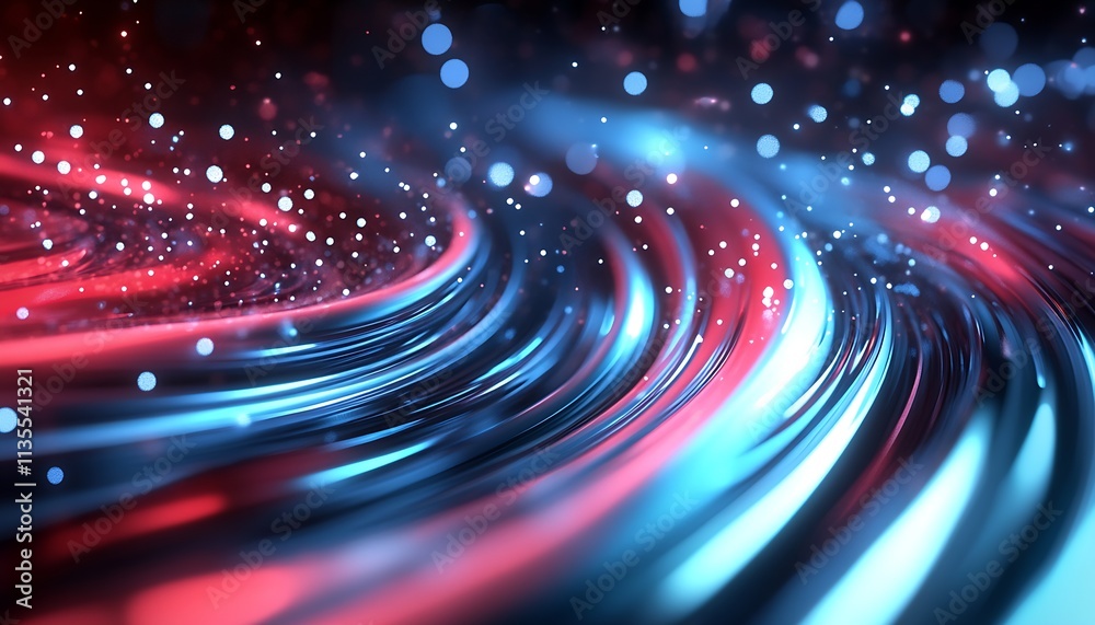 Poster Abstract Swirling Blue and Red Streams with Bokeh Lights Creating a Dynamic Futuristic Background : Generative AI