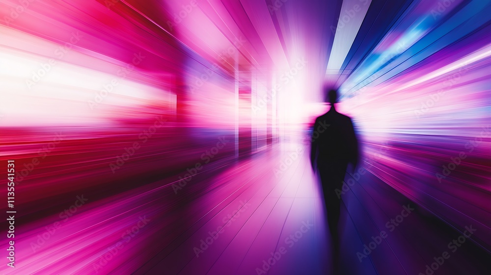 Poster futuristic blurred silhouette in vibrant neon corridor with dynamic color gradients : generative ai