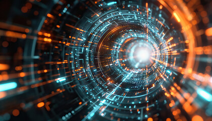 Obraz premium Abstract Digital Tunnel with Glowing Circuitry