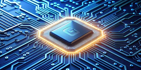 6G technology concept with illuminated microchip on circuit board , 6G, technology, concept, illuminated