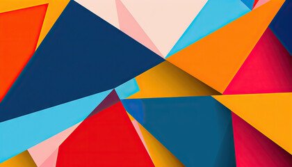 Abstract Geometric Composition in Red, Orange, Blue, and Pink