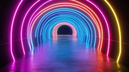 Neon Rainbow Tunnel: A Vibrant Passage of Light and Color