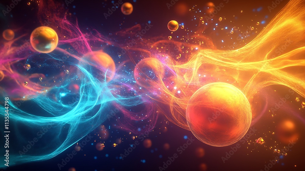Poster Serene and Colorful Abstract Particle Swirls in Cosmic Artistic Design : Generative AI