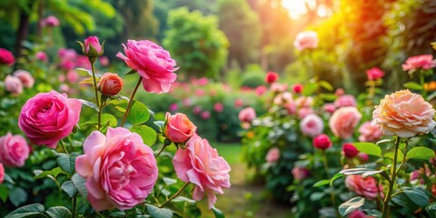 Panama rose flowers blooming amidst lush greenery in a botanical garden , Rondeletia leucophylla, Panama rose, red flora