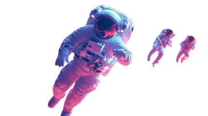 Astronauts in Vivid Space: A captivating image of astronauts floating in the cosmos, bathed in vibrant pink and purple hues.  The scene is both futuristic and dreamlike.
