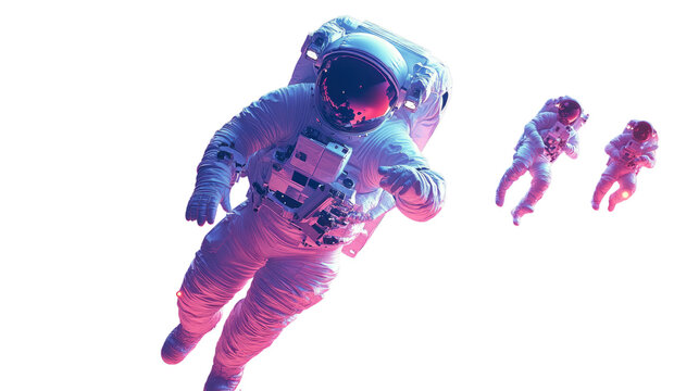 Astronauts in Vivid Space: A captivating image of astronauts floating in the cosmos, bathed in vibrant pink and purple hues.  The scene is both futuristic and dreamlike.