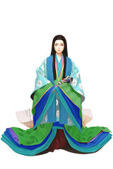 十二単を着た女性（水色×緑）
