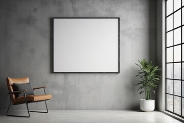Blank wall mockup in loft interior background, industrial style, blank poster frame