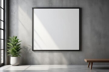 Blank wall mockup in loft interior background, industrial style, blank poster frame