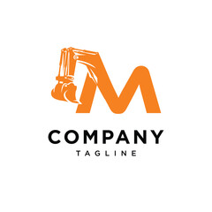 Letter M Hydraulic Mining Excavator Logo Icon Vector