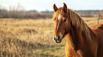 Obraz premium Majestic Horse in a Golden Field. Concept of Freedom, Nature, and Serenity.