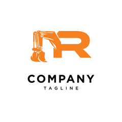 Letter R Hydraulic Mining Excavator Logo Icon Vector