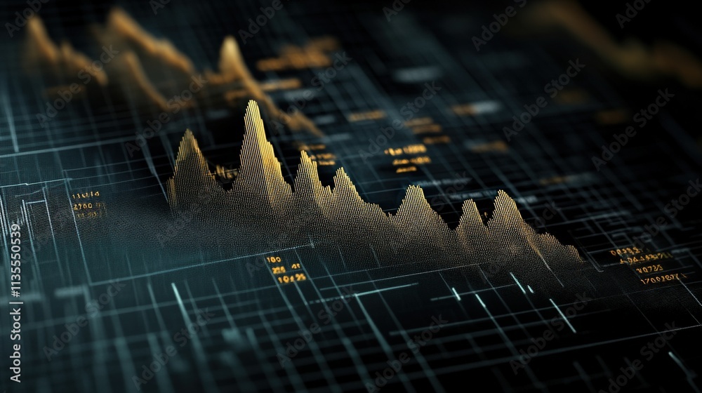 Aufkleber Abstract digital financial chart with upward trend and data points showcasing stock market performance and investment analytics in dark and vivid colors
