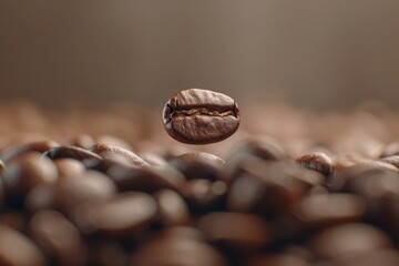 Fototapeta premium Exquisite Minimalist Coffee Bean in Focus Against a Soft Brown Background, Emphasizing Rich Texture and Flavor in a Captivating Composition