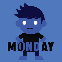 A blue Monday vector illustration depicting a gloomy, melancholic mood with muted colors, emphasizing the feeling of the start of a tough workweek.