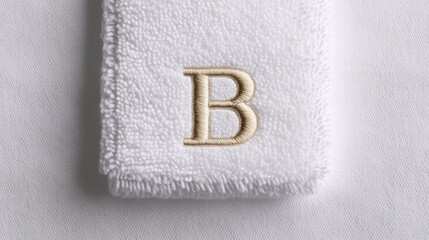 Elegant white towel with monogrammed letter b on textured fabric