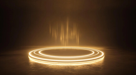 Fototapeta premium Illuminated circular platform in a dark environment creating a mystical atmosphere