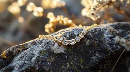 Fototapeta premium Elegant bracelet resting on a natural stone.