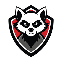 A bold raccoon mascot logo inside a sleek shield, featuring sharp eyes and dynamic design, combining strength and agility for a unique, memorable symbol.