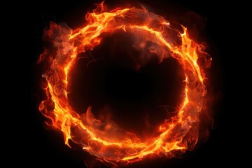 A circular fire ring with glowing embers and a gradient of red to orange hues, showcasing the energy and power of the flames, isolated on white background