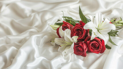bouquet of red roses and white lilies