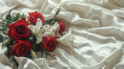 bouquet of red roses and white lilies