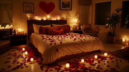 a cozy bedroom decorated with roses and candles for valentines