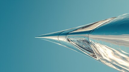 A close-up of a wind turbine’s blade rotating under a clear blue sky, with fine details of its aerodynamic surface reflecting sunlight. The shot symbolizes sustainability and technological progress. 