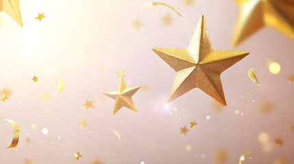 Obraz premium A dreamy background featuring golden stars and confetti, ideal for celebrations and events.