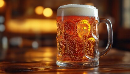 Refreshing Golden Lager Beer in Glass Mug
