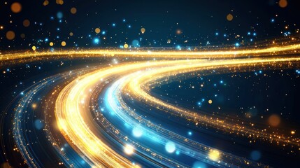 Fototapeta premium Abstract glowing light trails curve in dark space.