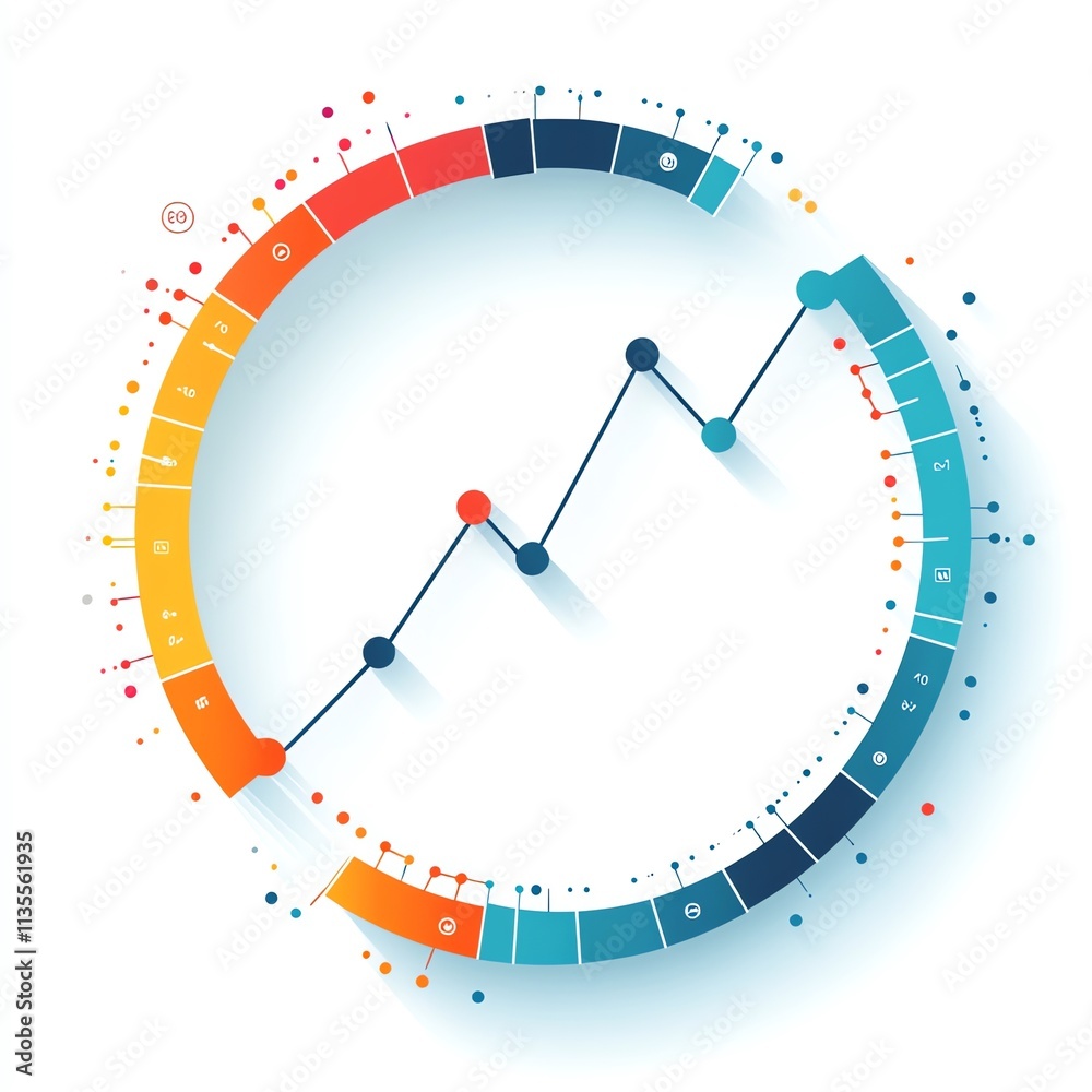 Poster A circular graph with a line chart, illustrating data trends through colorful segments.