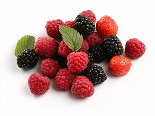 Fresh and Vibrant Berries Including Raspberries, Blackberries, and Strawberries Composed on a White Background for Culinary and Health Themes
