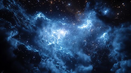 Naklejka premium Majestic view of a cosmic blue nebula.