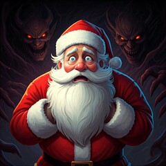 scared santa with evil demons
