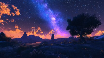 Stunning night sky with vibrant stars and clouds.