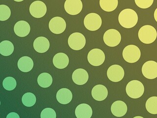 A seamless pattern with a repeating geometric design of green and yellow polka dots on a dark green background.
