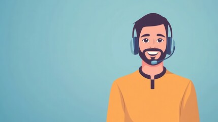 Fototapeta premium Friendly male customer service representative smiling with headset on cheerful background