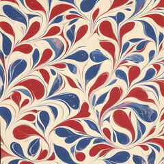 Abstract Marbling Art: Red, White, Blue Swirls