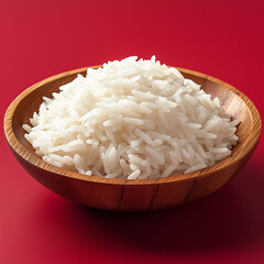 Bol de riz blanc en gros plan sur fond rouge
