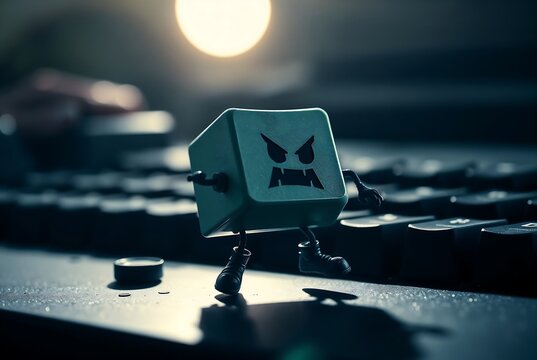 Angry Cube Character: Dark Moody Keyboard Scene