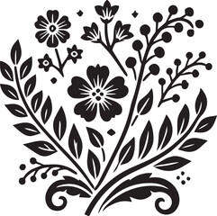 Floral Crescent Moon illustration, Flower silhouette vector black and white