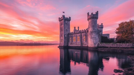 Fototapeta premium Ross Castle at Sunset: A Fairytale Irish Landscape