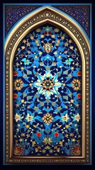 Intricate Blue And Gold Floral Arch Mosaic Design