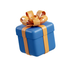 blue gift box with yellow ribbon 3d render icon isolated on white or transparent png
